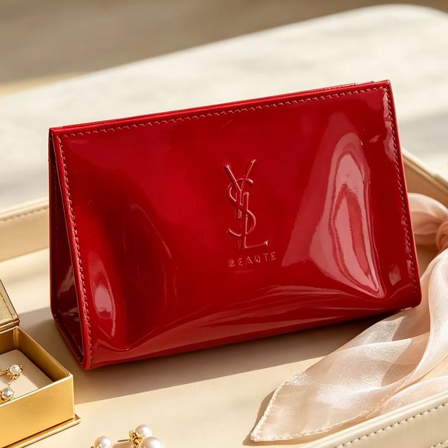Ysl Beauty Makeup Bag - Косметичка YSL из красной лакированной кожи