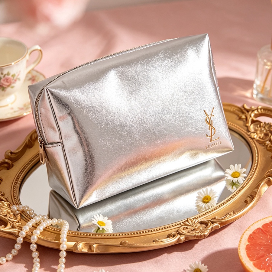 Ysl Beauty Makeup Bag - Серебристый косметический мешочек, косметичка из искусственной