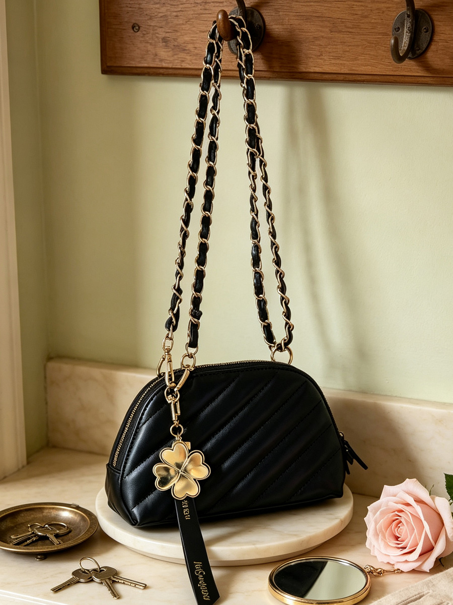 Ysl Beauty Makeup Bag - Черная косметичка YSL с узором «ёлочка»,