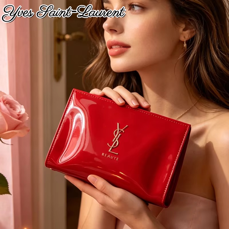 Ysl Beauty Makeup Bag - Косметичка YSL из красной лакированной кожи